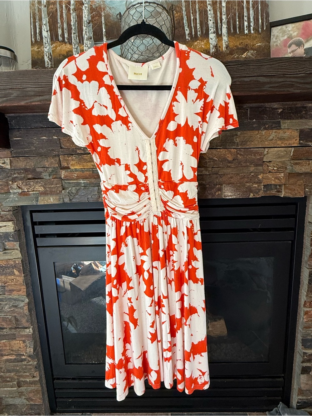 Maeve Dark Orange & White Floral V-Neck Midi Dress